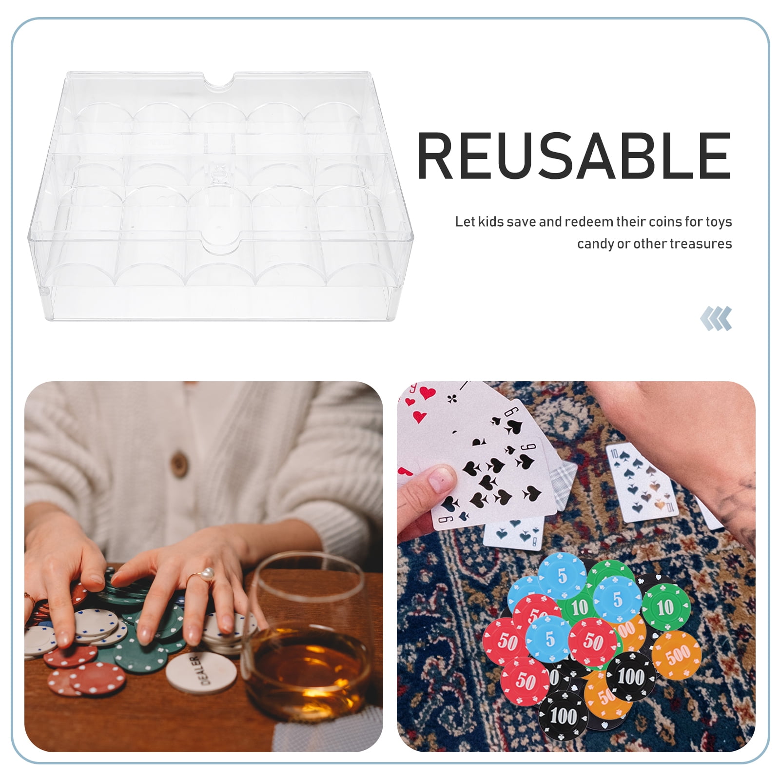 Plateau Transparent en Acrylique pour Puces de Poker, Porte-Puces de Jeu Transparent, Organisateur de Puces