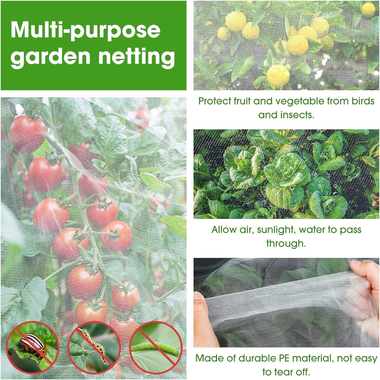 10'x20' Garden Netting Bird Netting Mosquito Mesh for Vegetable Fruits Plant Protections Covers Bug Insect Net Pest Barrier Protect from Birds Bugs