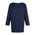 thumbnail image 4 of Qwertyu Women's Casual 3/4 Sleeve Length T-Shirts Tunic Tops Round Neck Loose Fit Basic Tee Solid Color Blouse for Work Daily Royal Blue M, 4 of 9