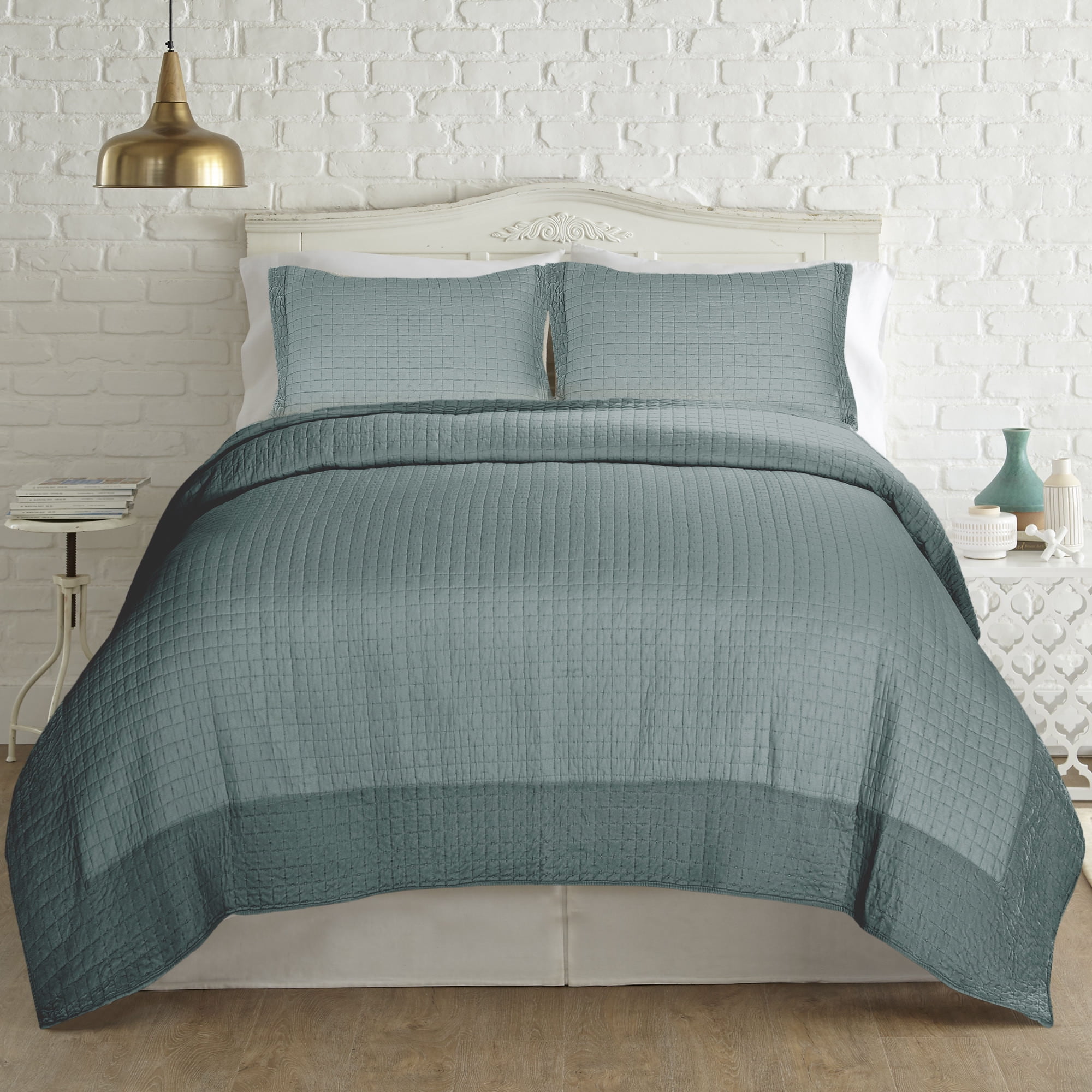 Velvet Frame 3 Pc Quilt set Teal Queen