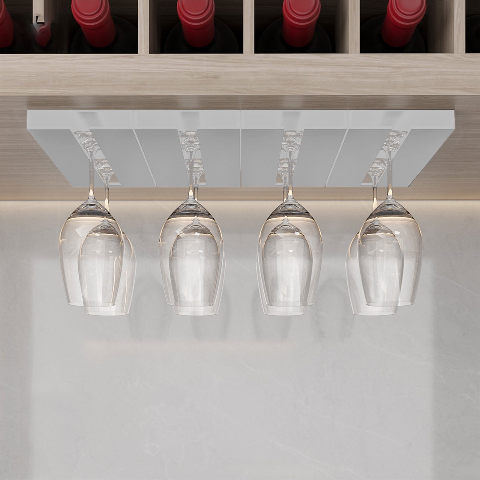  BTHLYES 2 Pack Wine Glass Rack - Punch-free Under Cabinet  Stemware Wine Glass Holder Glasses Storage Hanger plastic Organizer for Bar  Punch-free self-adhesive（Black） : Home & Kitchen