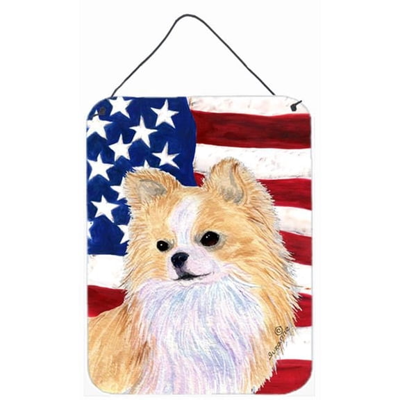 12 x 16 in. USA American Flag With Chihuahua Aluminum Metal Wall & Door Hanging Prints