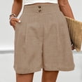 thumbnail image 5 of Hesxuno Women Baggy Shorts High Waisted Pleated Shorts Button Front Straight Wide Leg Shorts Summer Casual Beach Shorts Khaki L, 5 of 7