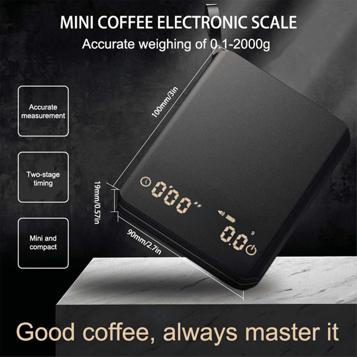 Rechargeable Coffee Scale 2Kg Small Baking Home Automatic Timing Smart Electronic Kitchen Scale Accurate 0.1G