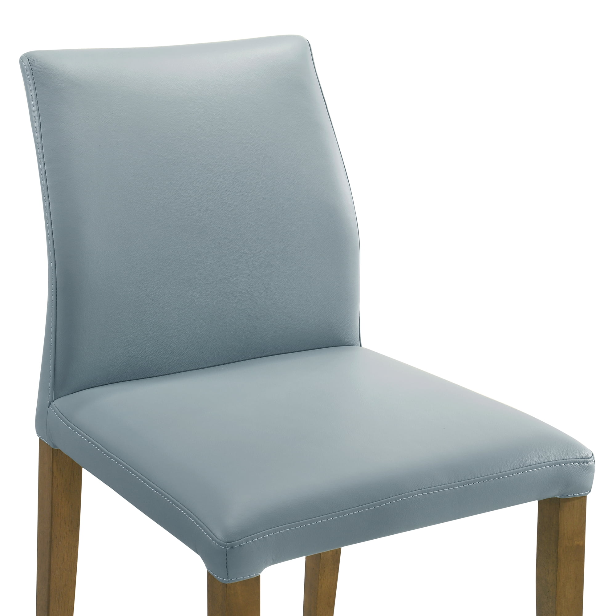 Elyza Full Back Top Grain Leather Upholstered Wood Dining Chairs in Blue - Set of 2