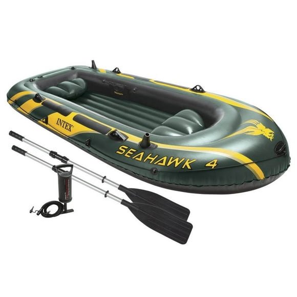 Intex Seahawk 4, 4 Person Inflatable Boat Raft Set with Oars & Air Pump