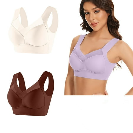 Juslio Minimizer Bras for Women 2PC Lightweight Wirefree Solid Vest Breasted Bra