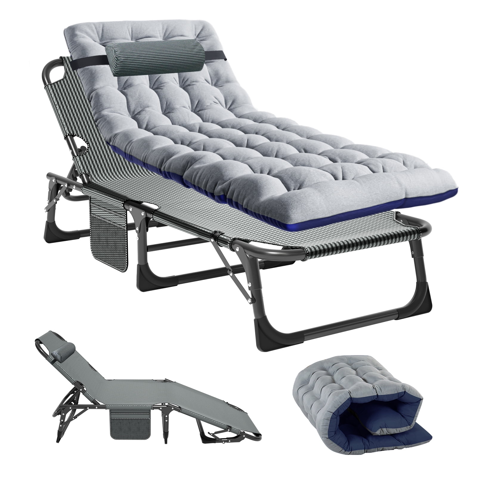 striped cot w gray mattress