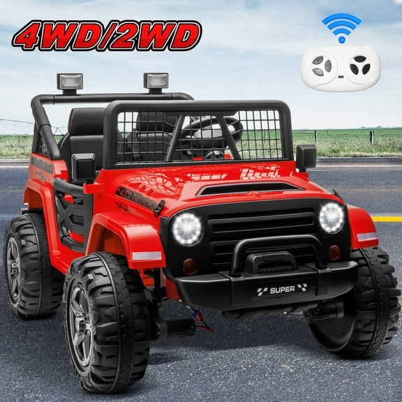 Funride 24 Volt Ride on Toys, 800W Electric Car for Kids with Remote Control, 4WD/2WD Switchable Power Car Wheels, 2-Seater Ride On Truck with Music, Bluetooth, Red