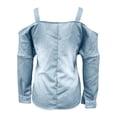 thumbnail image 5 of Umfun Tops for Women Cold Shoulder Denim Look Blouse Long Sleeve Casual Pullover Top with Buttoned Strap Details Loose Fit Tunic Shirt for Fall Winter Vacation Daily Wear, 5 of 8