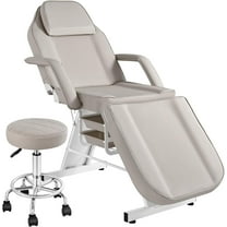 Facial Tattoo Chair, Esthetician Lash Bed Multi-use Tattoo Massage Table for Artist with Hydraulic Stool, 3-Section Beauty Barber Spa Salon Equipment w/Removable Armrests & Headrest,Grey