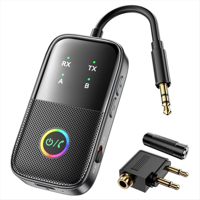 Transmisor y Receptor Bluetooth, Adaptador Bluetooth 2 en 1 para Aviones, Televisores y Gimnasios. Baja Latencia y Alta Definición para Estéreos de Coche y Hogar.