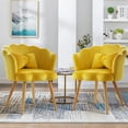 thumbnail image 3 of Sesslife Velvet Upholstered Small Accent Chair, Elegant Vanity Chair with Waist Pillow & Natural Legs for Makeup Room, Modern Office Guest Chair Leisure Armchair for Living Room Bedroom, Yellow, 3 of 8