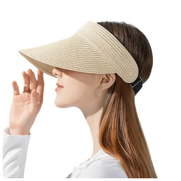 Fgnfyis Summer Wide Brim Straw Visor Sun Hat Beach Cap for Outdoor Sun Hats for Women Beige