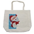 thumbnail image 1 of Christmas Shopping Bag, Father Christmas Happy Illustration Winter Snow Season Elements, Eco-Friendly Reusable Bag for Groceries Beach and More, 15.5" X 14.5", Cream, by Ambesonne, 1 of 2