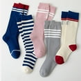 thumbnail image 4 of Toddler Girls Knee High Socks Kids Striped Cotton Long Tube Seamless Knit Stockings Socks for 3-12 Years, 4 of 6