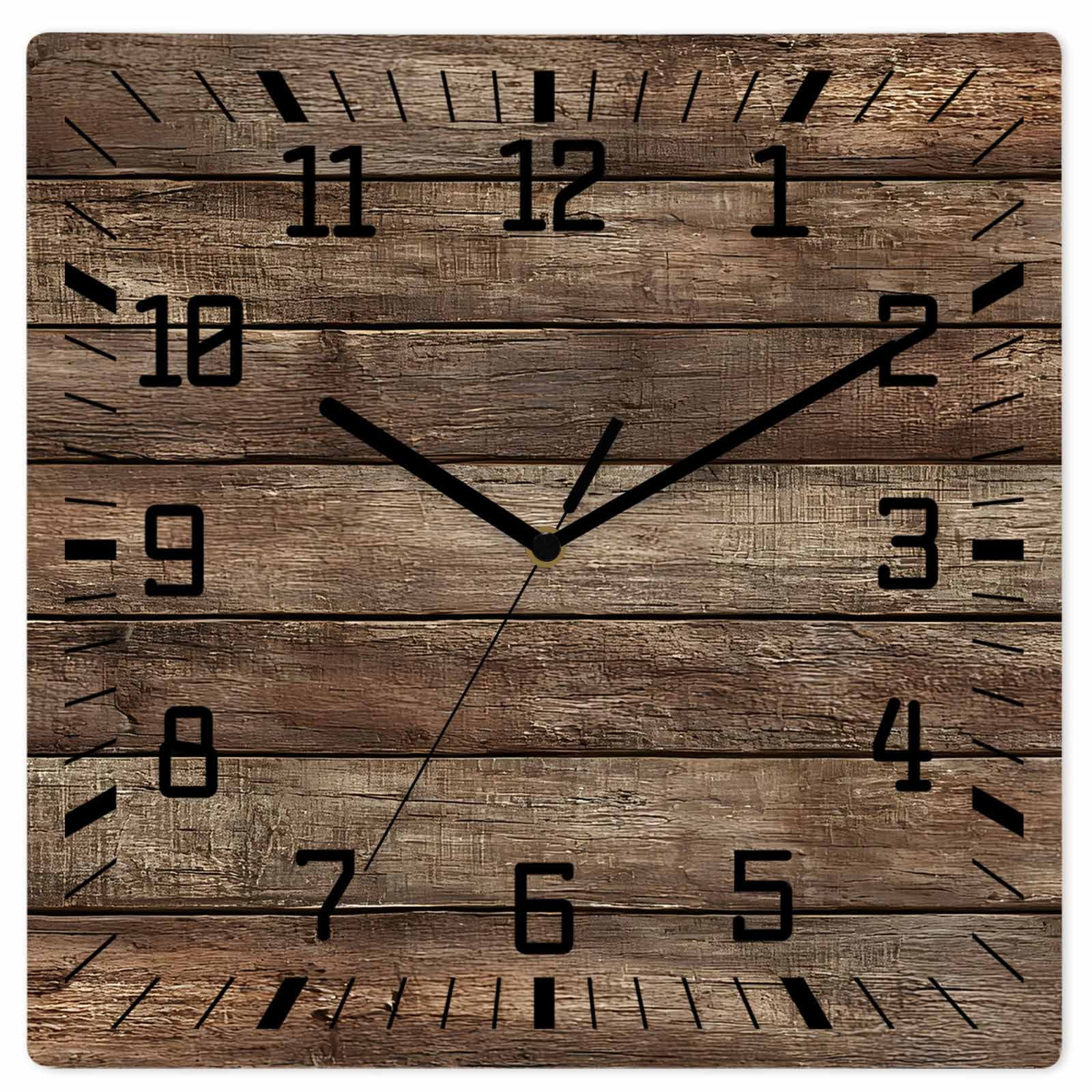 Wall Clock Retro Wood Grain Operated Square Clocks Wooden Silent Non-Ticking Wallclock 10 Inch Farmhouse Wooden Board Wood Wall Clock for Living Room Bedroom Office Shool Home Decor