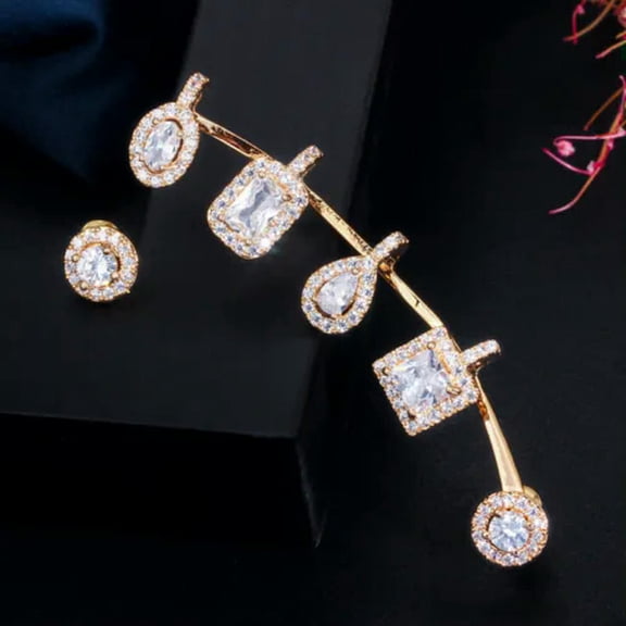 CZ Long Clip Ear Cuff Wrap Cartilage Stud Earrings Women Summer Fashion Jewellry