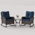 thumbnail image 5 of MRUAKA 3 Piece Patio Rocking Chair Set, Outdoor Brown Rattan Wicker Patio Furniture with Side Table and Thick Cushions for Backyard Garden , Navy, 5 of 8