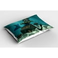 thumbnail image 2 of Ambesonne Mermaid Pillow Sham 2 Pack, Ocean Mythical Pirate, 36"x20", Azure Blue Brown Cream, 2 of 3