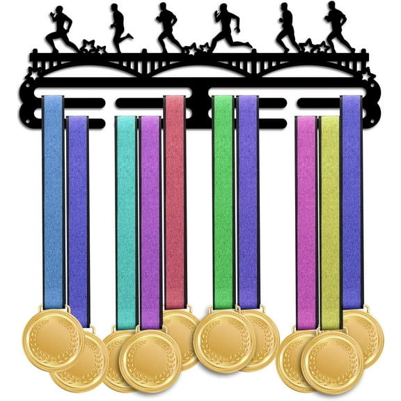 Sports Theme Iron with Screws Running Pattern Medal Hanger Holder Display Wall Rack 150x400mm