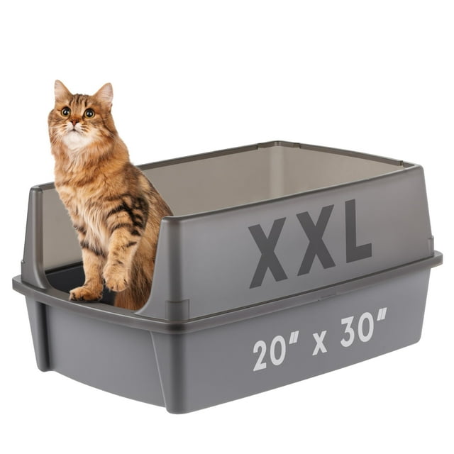 USA Caja de Arena para Gatos Extra Grande con Protección contra Derrames, Caja de Arena Alta con Abierto Superior, Gris