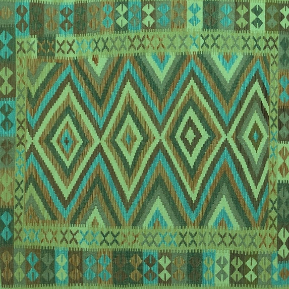 Ahgly Company Machine Washable Indoor Square Southwestern Turquoise Blue Country Area Rugs, 4' Square