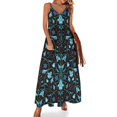 thumbnail image 1 of Vestido largo elegante con hojas barrocas y estampado floral dorado, escote en V, estilo bohemio, para playa, con tirantes, estético, de gran tamaño, 1 of 7