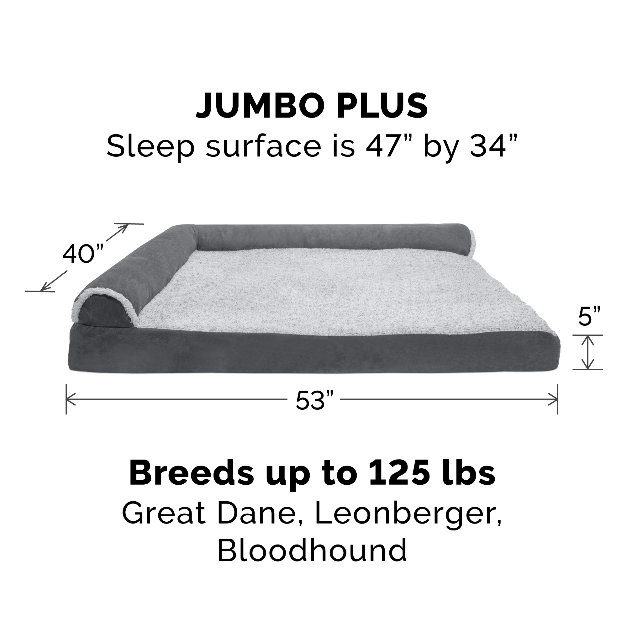 FurHaven Pet Products Two-Tone Faux Fur & Suede Cooling Gel Top Deluxe Chaise Lounge Pet Bed for Dogs & Cats - Stone Gray, Jumbo Plus