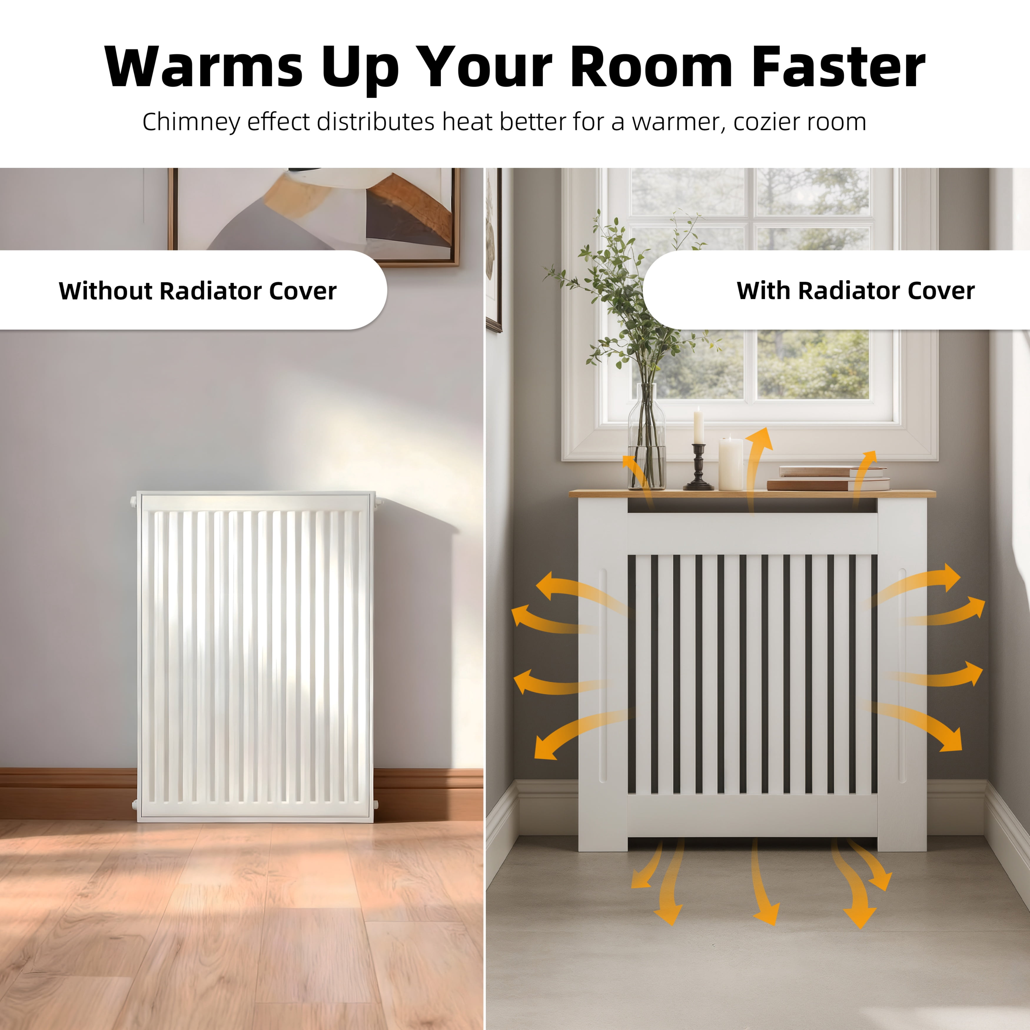 LUVODI 83cm High Modern Slatted Vertical White Radiator Cover with MDF Wood Top, Wood Grill Shelf