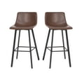 thumbnail image 2 of Merrick Lane Set of 2 Modern Chocolate Brown Faux Leather Upholstered Bar Stools with Contoured, Low Back Bucket Seats and Iron Frames, 2 of 13