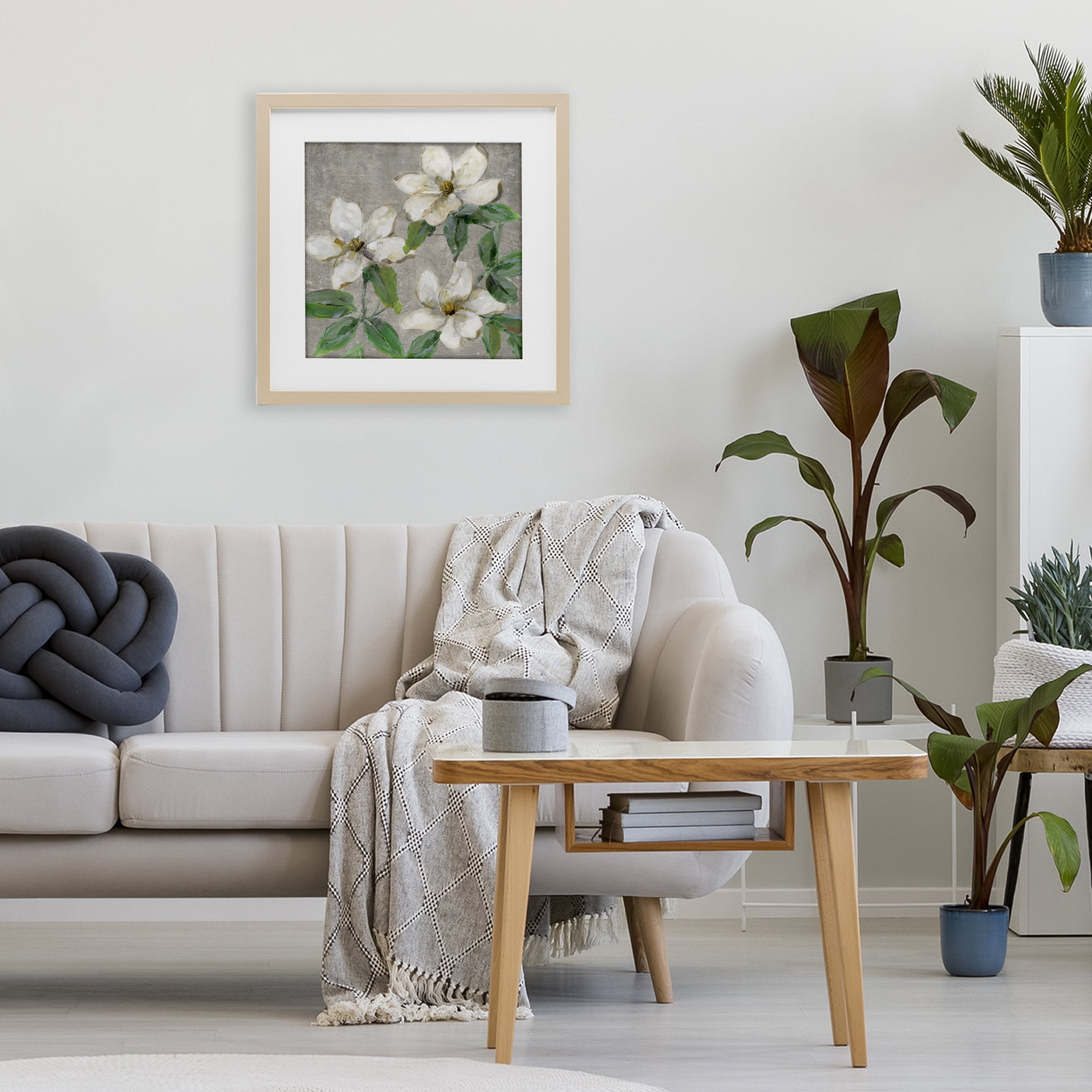 Stupell Industries Ivory Magnolia Trio Birch Framed Print Under Glass, design by Sally Swatland