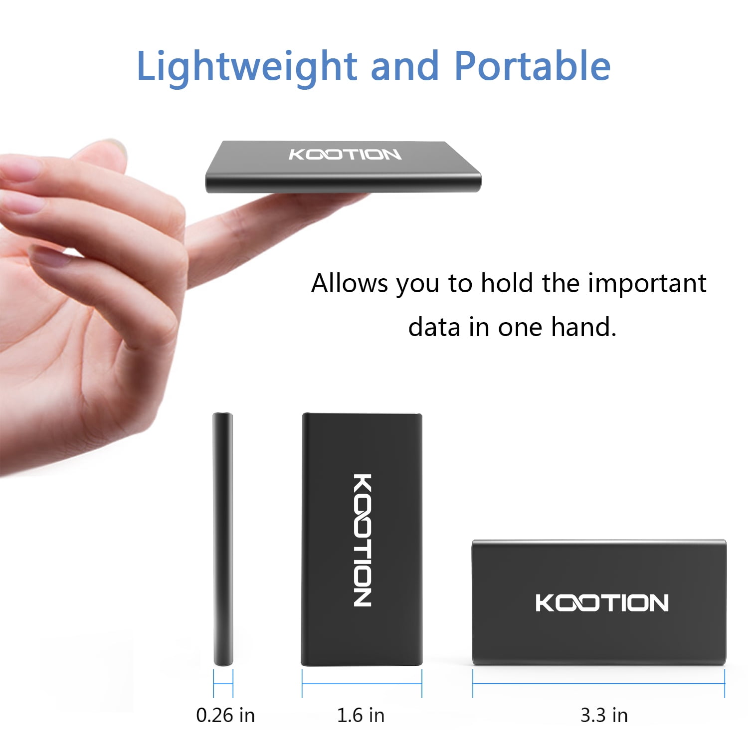 KOOTION 250G Portable External SSD Read/Write Speed up to 550MB/s & 500MB/s High Speed Transfer USB 3.1 USB-C Drive Ultra-Slim Mobile Solid State Drive for Laptop, Tablet, PC and Android Phone, Black