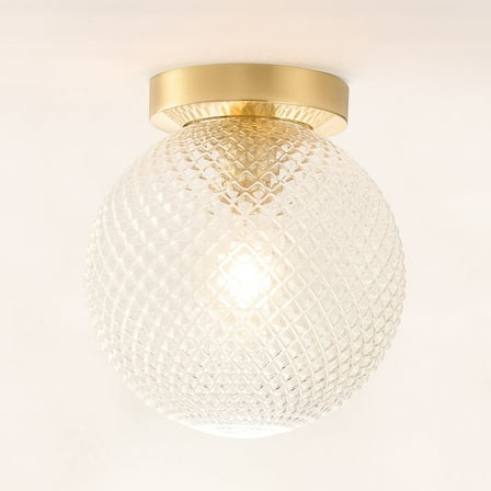 Eurus Home 1-Light Dimmable Mid-Century Glass Globe Semi Flush Mount Ceiling Lighting Fixture Gold