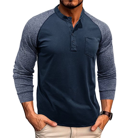 JTieacloth Classic Collared Shirt with Pocket Mens 2 Pack Cotton T Shirt Crew Neck Long Sleeve Tee Shirts Hipster Hip Hop Longline Casual Tops Gym Muscle Shirts Blue L