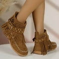 thumbnail image 4 of Mepaouo Fringe Boots for Women Western Cowgirl Ankle Short Booties Tassels Retro Winter Flats Shoes, 4 of 9