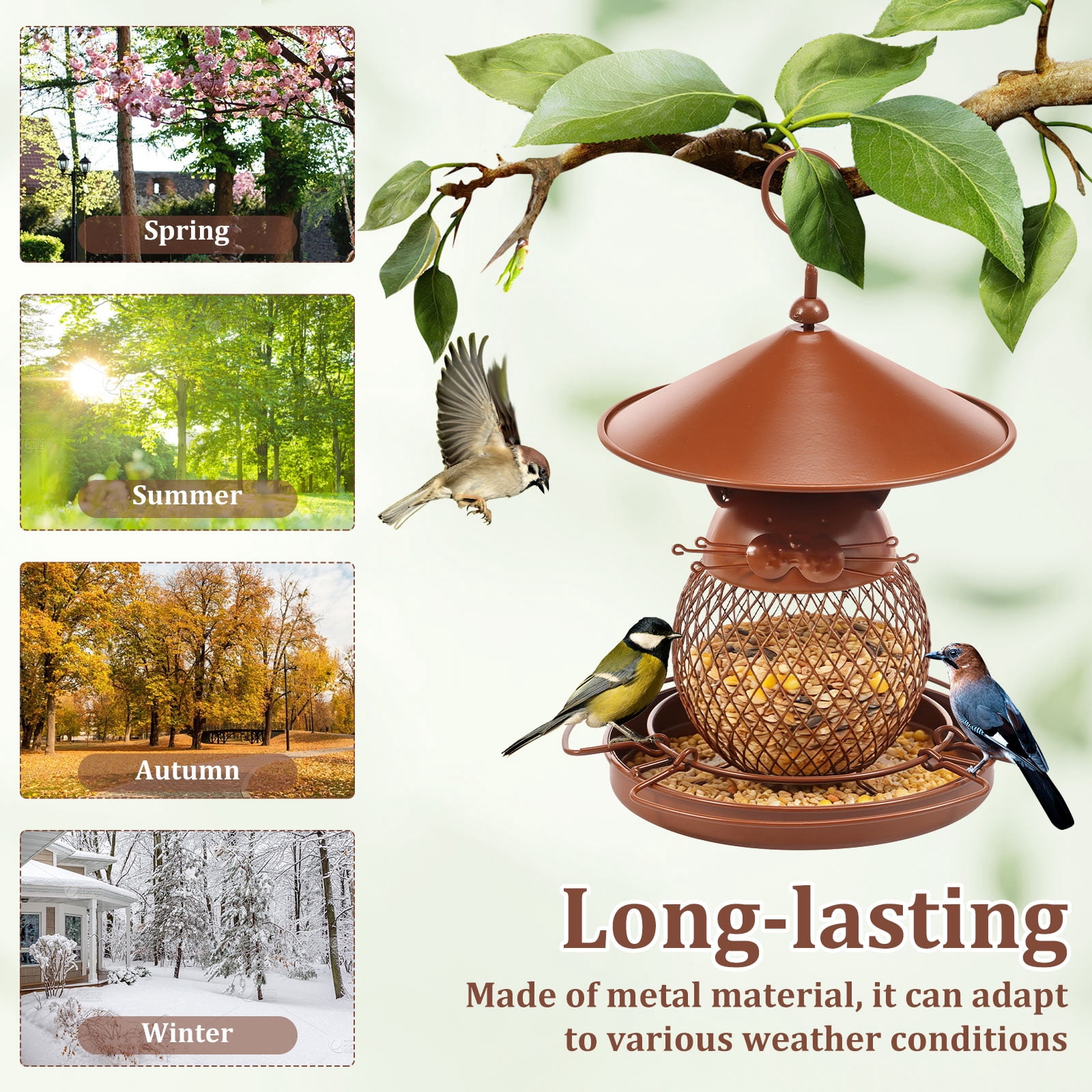 Austok Bird Feeder for Outdoor Squirrel Proof Metal Wild Bird Feeder Decoration for Hanging Outside Garden Yard Cute Cat Shaped