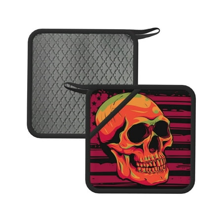 

Matuu Skull And Flag Usa for Square Silicone Anti-hot Pad for Kitchen Potholders Hot Dishers Spoon Holder