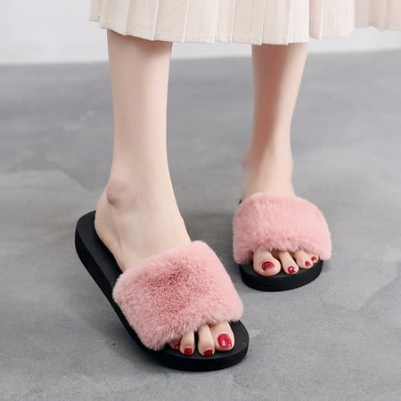 

uikmnh Warm Slippers Women s Winter Leisure Plush Warm Non-slip Household Slippers Single Shoes 7.5