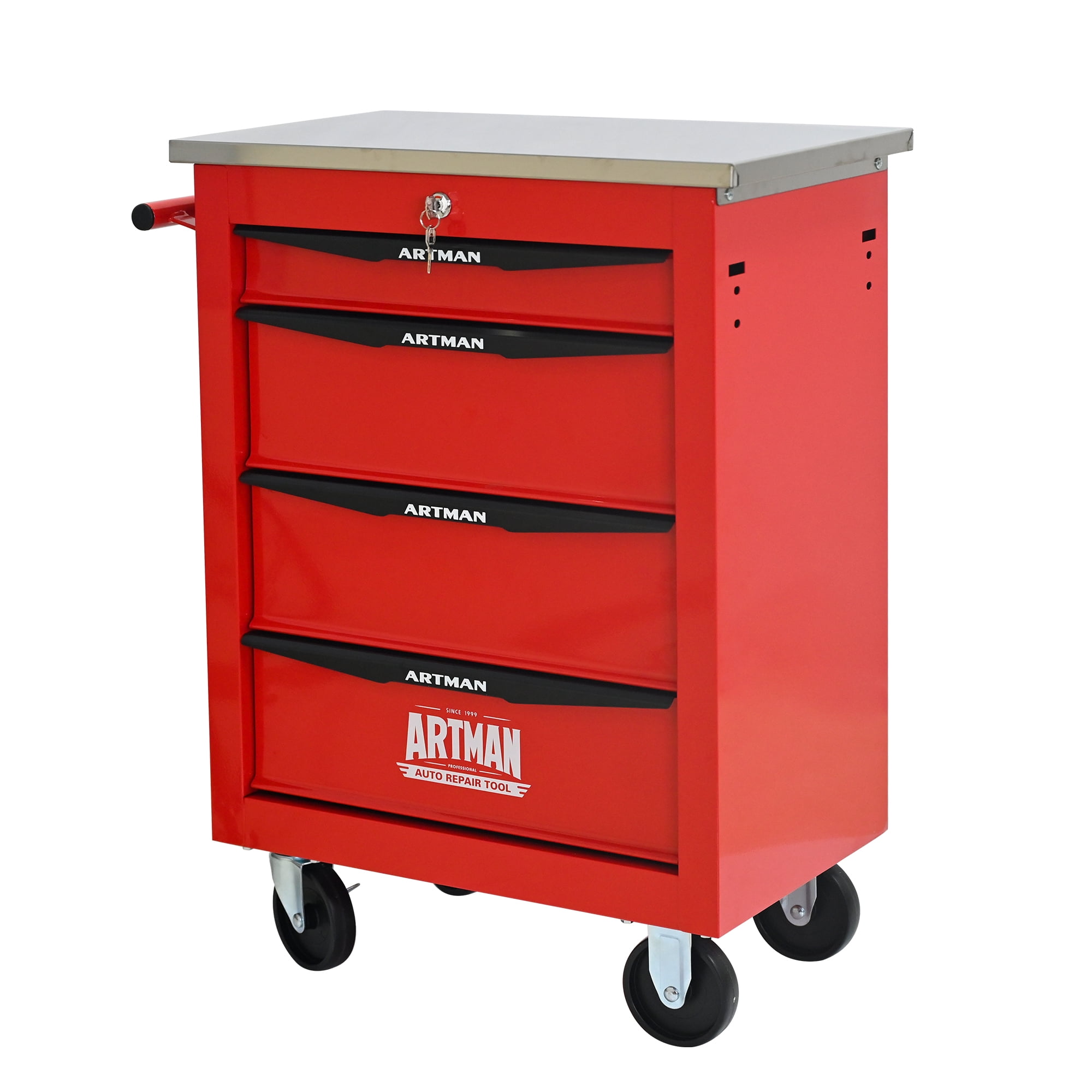 ARTMAN 4 Drawers Steel Storage Rolling Tool Chest Cabinet Cart with Wheels and Stainless Steel Roof for Workshop Garage Warehouse