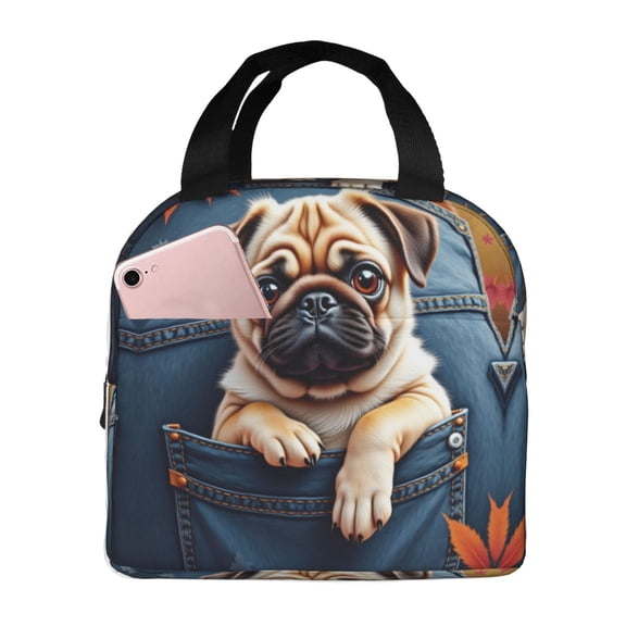 Cute Pug Dog Insulated Lunch Bag For Women Men Reusable Lunch Box Tote For Work Picnic Travel Large Capacity Leakproof Cooler Bag 8.5x5In