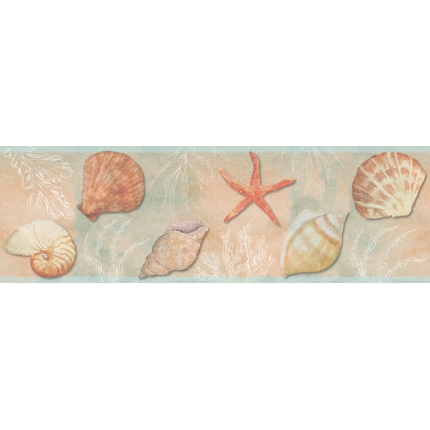 GB10021g8 Seashells Peel and Stick Wallpaper Border 8in Height x 15ft Light Green Pink Orange by Grace & Gardenia Designs GB10021g8 Seashells Peel and Stick Wallpaper Border 8in Height x 15ft Light Green Pink Orange by Grace & Gardenia Designs