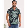 thumbnail image 4 of DARING DIVA Men's Short Sleeve Button Down Camp Collar Leaf Print Shirts S Black Green, 4 of 7