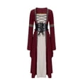 thumbnail image 1 of Robe Médiévale Renaissance Femme Mode Décontractée Couleur Unie Corset à Lacets Évasée Manches Longues Robes Maxi Bordeaux S, 1 of 6