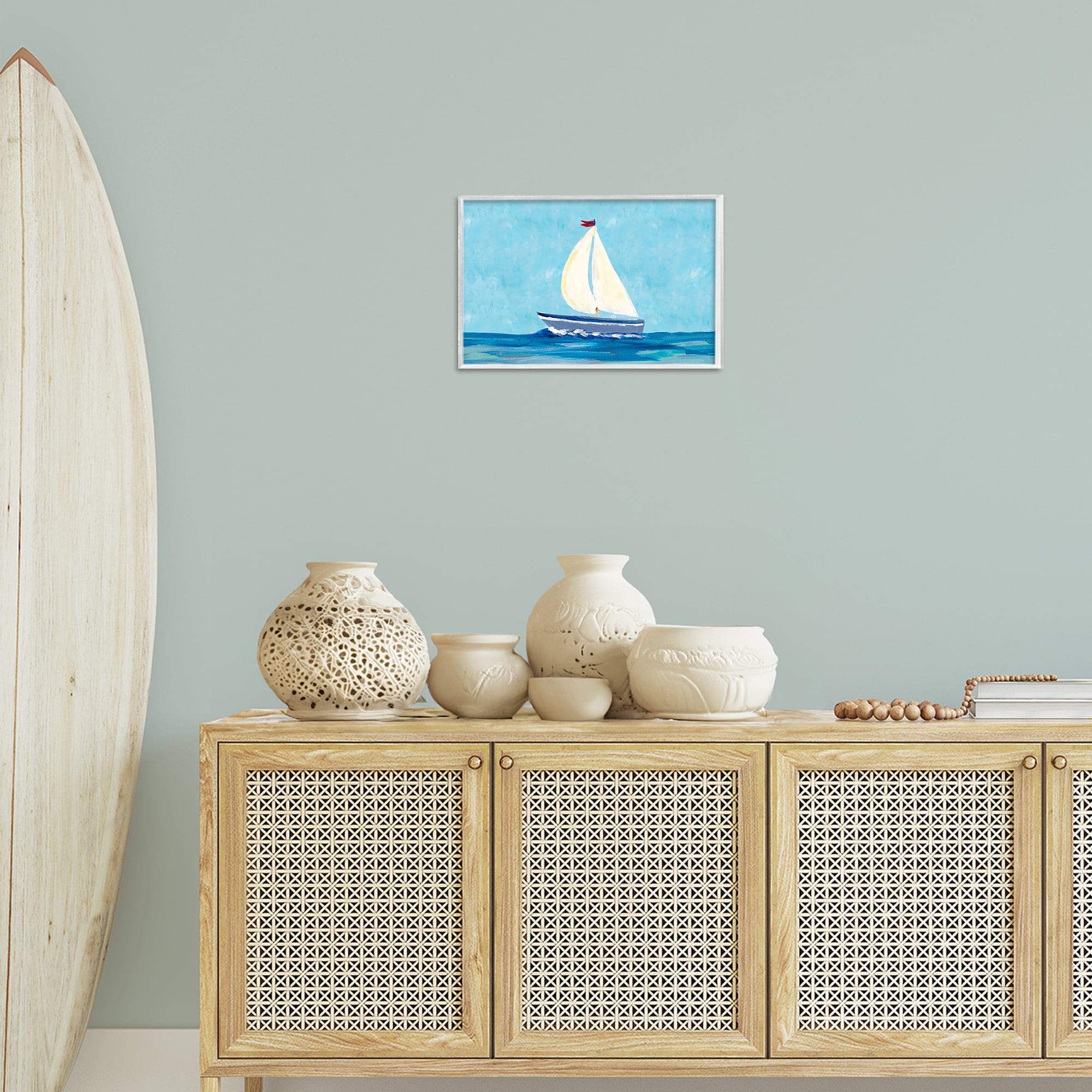 Stupell Industries Sail The Sea Transportation Painting White Framed Art Print Wall Art, 18 x 12