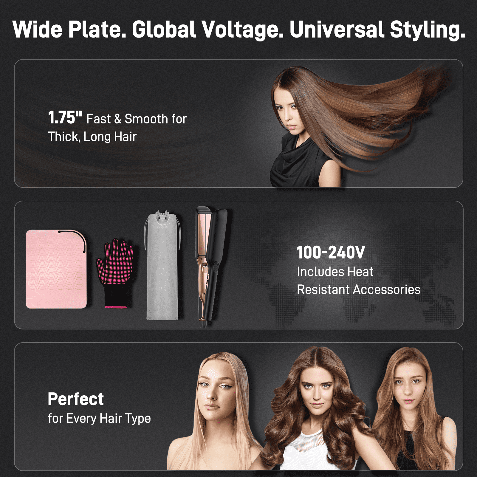 Flat Iron Hair Straightener, 1.75” Ceramic Infrared Ionic Flat