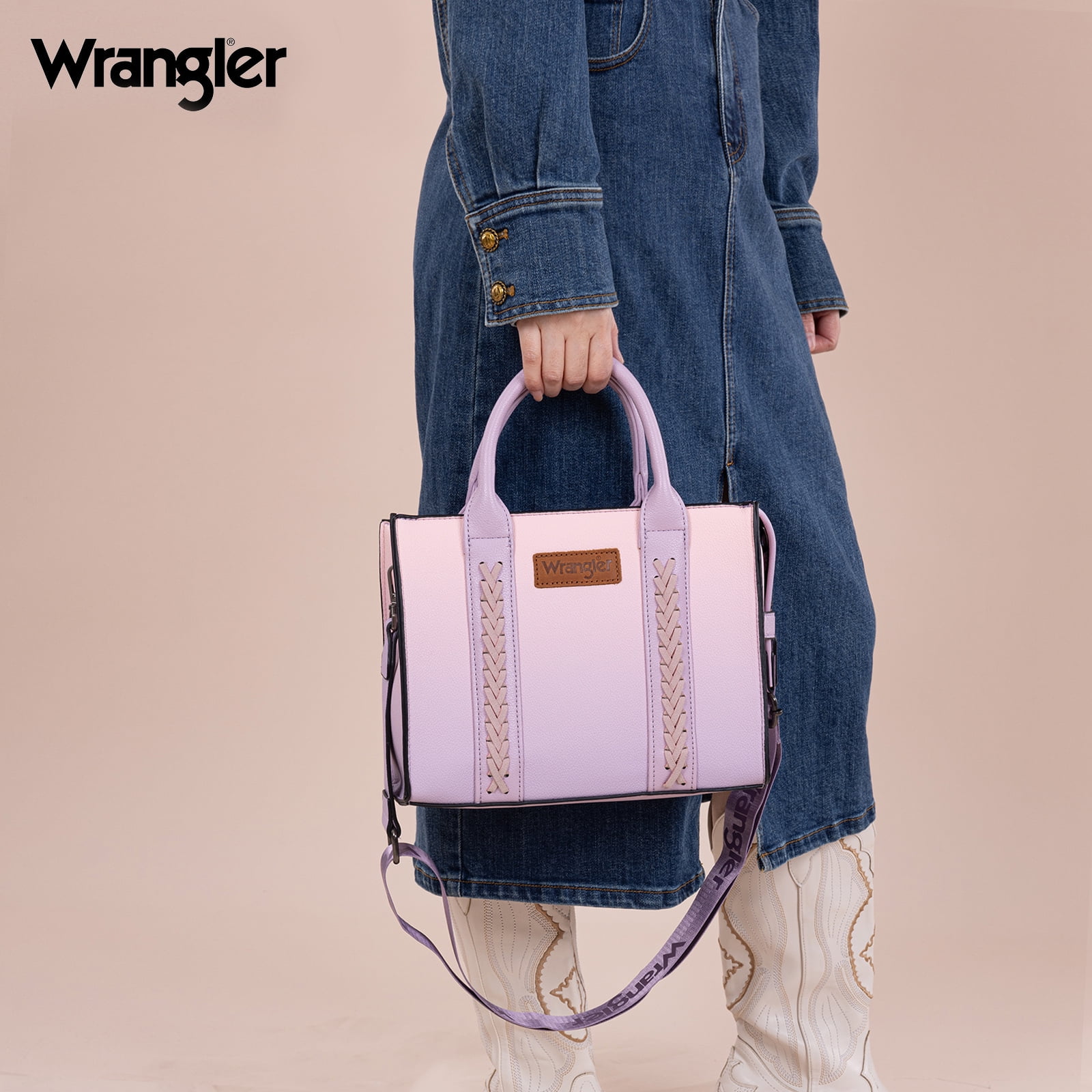 Wrangler Medium Tote Bag for Women Designer Satchel Handbags Top-handle Purses with Strap, Pink
