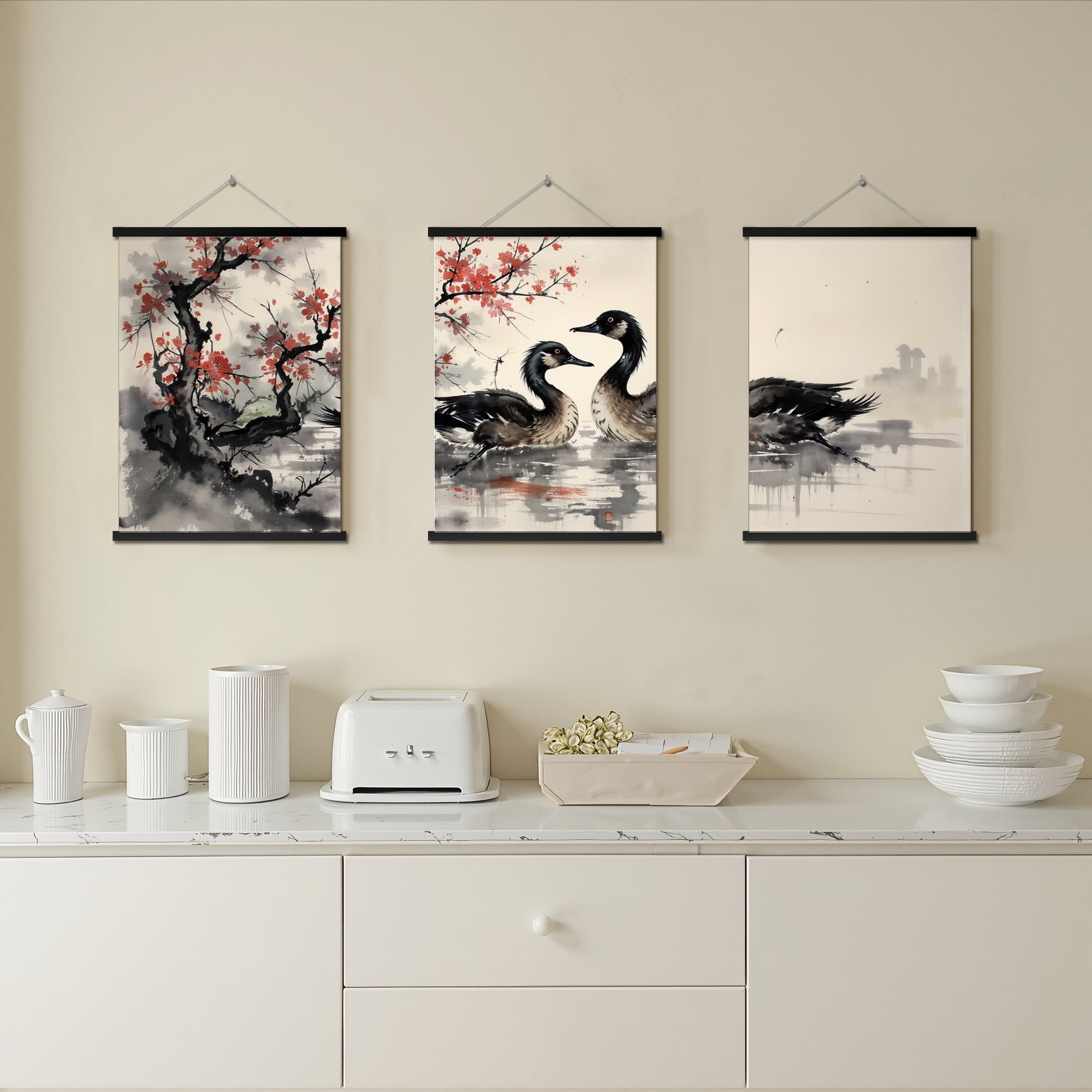 MAYEERTY Modern Abstract Wall Art Painting, Living Room Decor, Black Hanging Rod Frame, 23.6"x15.8"