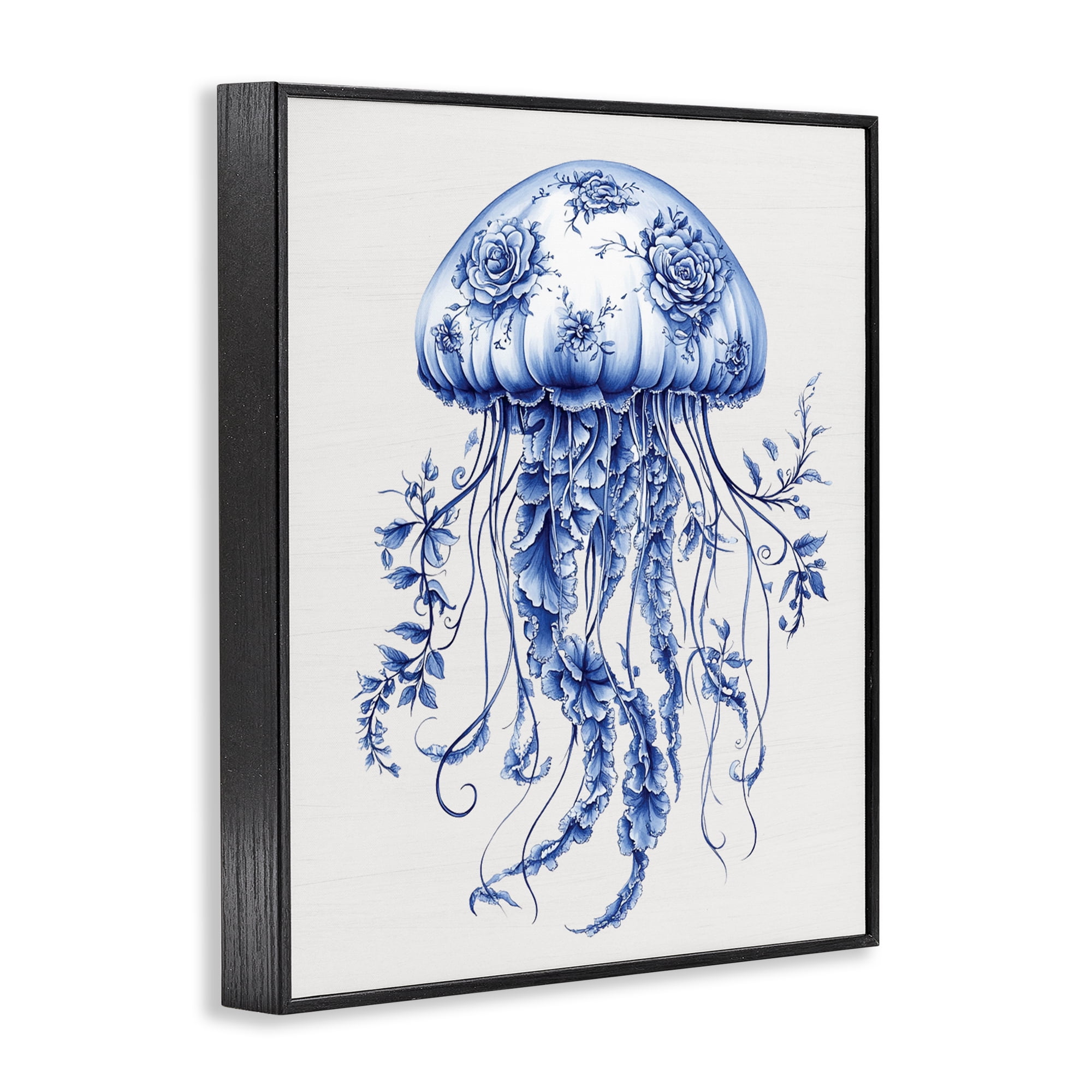 Funky Toile Jellyfish Black Framed Giclee Art, design by Lettered and Lined