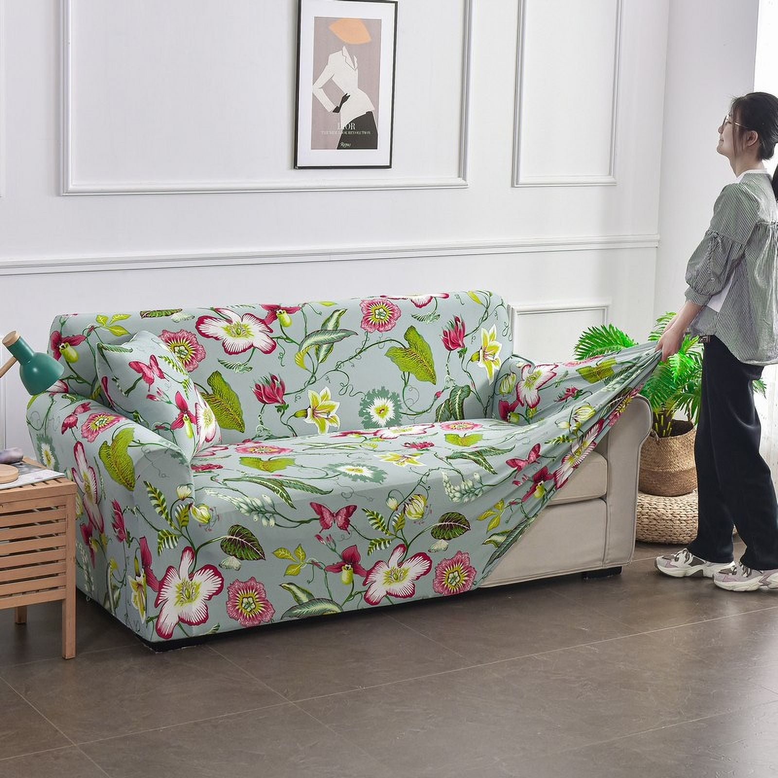 Yumcute Washable Sofa Cover Fit Stretch Slipcover Elastic Fabric Printed Pattern Chair Loveseat Couch Settee Non Slip Sofa Covers Furniture Cover Protector